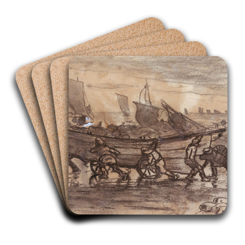 Fishermen Beaching a Dory, Cullercoats, England by Winslow Homer Art Drink Coaster set Fishermen Beaching a Dory, Cullercoats, England by Winslow Homer Art Drink Coaster set