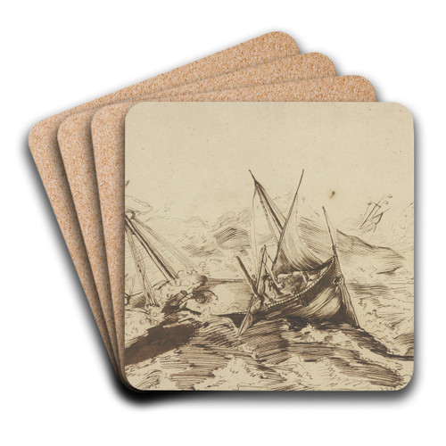 Seesturm, vier Schiffe in Gefahr by Willem van de Velde the Younger Art Drink Coaster set