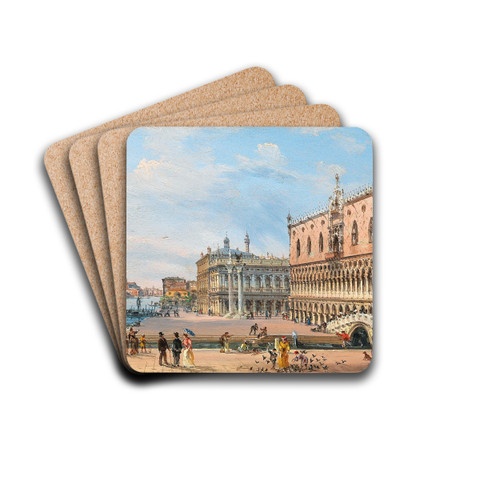 Venice, a view of Palazzo Ducale, and Santa Maria della Salute by Giovanni Grubacs Drink Coasters - set of 4