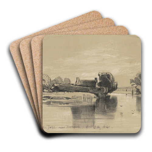 The Red House on the Lake near Norwich Oct. 7th, 1841 by Miles Edmund Cotman Art Drink Coaster set The Red House on the Lake near Norwich Oct. 7th, 1841 by Miles Edmund Cotman Art Drink Coaster set