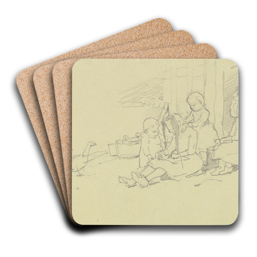 Vier Kinder vor der Haustr by Jacob Happ Art Drink Coaster set