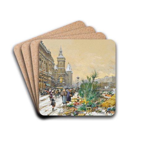 Le Quai Aux Fleurs Et La Conciergerie by Eugne Galien-Laloue Drink Coasters - set of 4 Le Quai Aux Fleurs Et La Conciergerie by Eugne Galien-Laloue Drink Coasters - set of 4