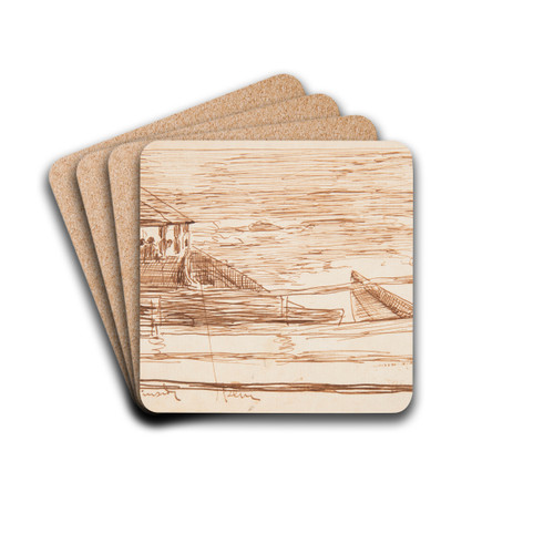 House at a Railing with Beached Dories by Winslow Homer Drink Coasters - set of 4 House at a Railing with Beached Dories by Winslow Homer Drink Coasters - set of 4