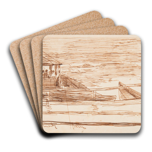 House at a Railing with Beached Dories by Winslow Homer Art Drink Coaster set House at a Railing with Beached Dories by Winslow Homer Art Drink Coaster set