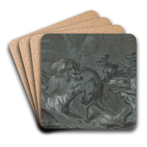 Pack of Dogs Attacking a Wild Boar by Circle of Jean-Baptiste Oudry Art Drink Coaster set Pack of Dogs Attacking a Wild Boar by Circle of Jean-Baptiste Oudry Art Drink Coaster set