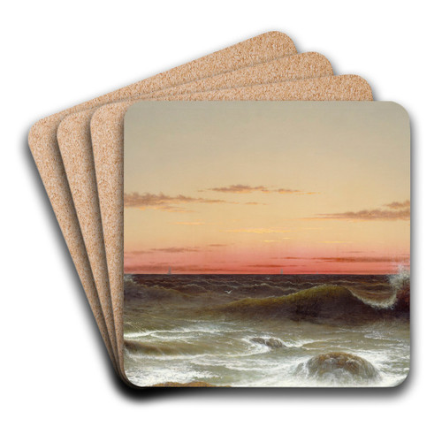Seascape; Sunset by Martin Johnson Heade Art Drink Coaster set