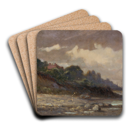 Untitled (shoreline with sailboats and roof) by Edward Mitchell Bannister Art Drink Coaster set
