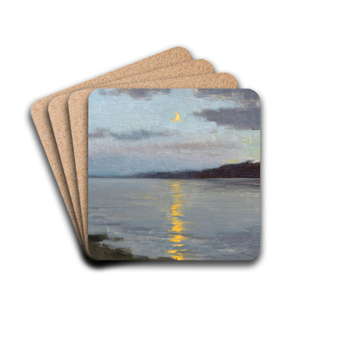 A Moonlit Night on a Lake by Ferdinand Brunner Drink Coasters - set of 4 A Moonlit Night on a Lake by Ferdinand Brunner Drink Coasters - set of 4