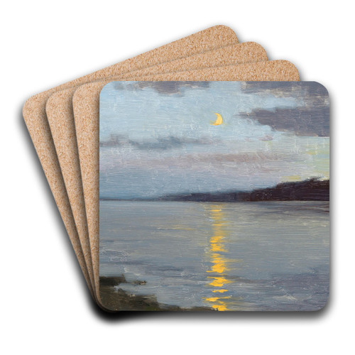 A Moonlit Night on a Lake by Ferdinand Brunner Art Drink Coaster set A Moonlit Night on a Lake by Ferdinand Brunner Art Drink Coaster set