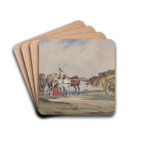 A Hay Wagon Drawn by Four Horses by Charles Cooper Henderson Drink Coasters - set of 4 A Hay Wagon Drawn by Four Horses by Charles Cooper Henderson Drink Coasters - set of 4