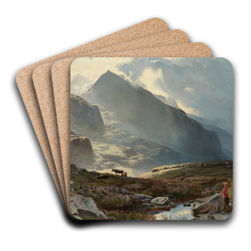 Snowdon From Yfoelberfedd by Sidney Richard Percy Art Drink Coaster set Snowdon From Yfoelberfedd by Sidney Richard Percy Art Drink Coaster set