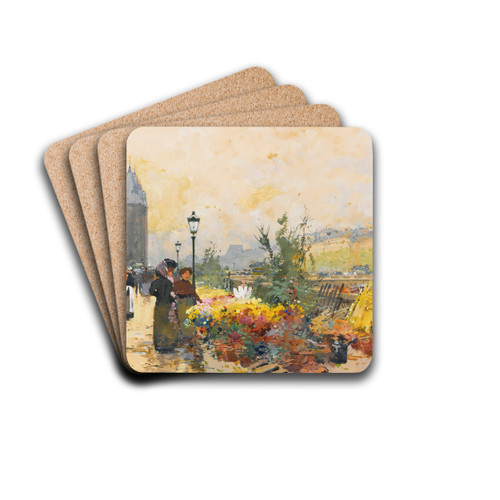 Le March Des Fleurs  La Cit by Eugne Galien-Laloue Drink Coasters - set of 4 Le March Des Fleurs  La Cit by Eugne Galien-Laloue Drink Coasters - set of 4