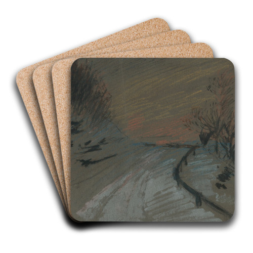 Road in winter by Ladislav Mednynszky Art Drink Coaster set