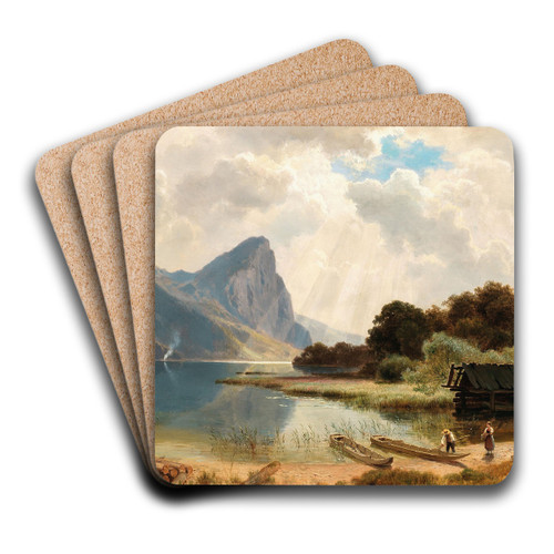 The Drachenstein on Lake Mondsee by Ludwig Halauska Art Drink Coaster set