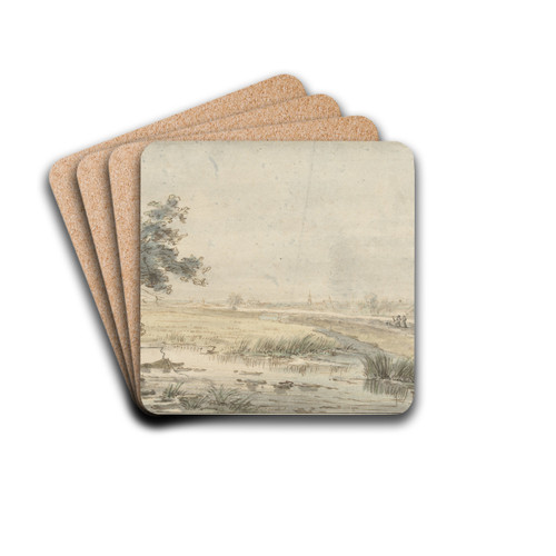Landschap met een hengelaar aan het water by Jan Hulswit Drink Coasters - set of 4