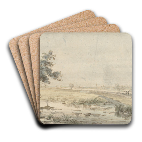 Landschap met een hengelaar aan het water by Jan Hulswit Art Drink Coaster set