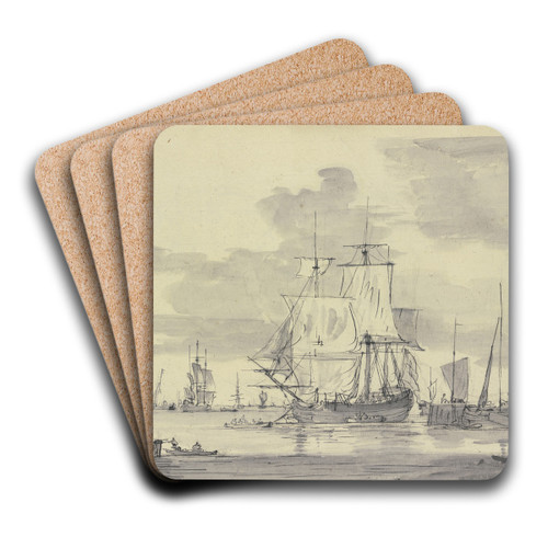 Ein Dreimaster mit aufgezogenen Segeln liegt an einem Damm by Gerrit Groenewegen Art Drink Coaster set