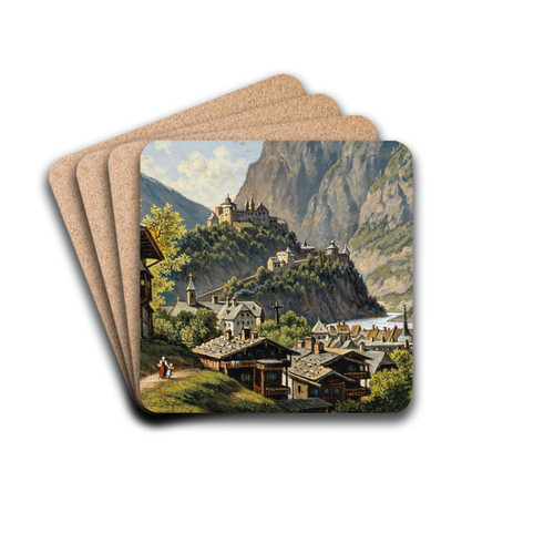 A View of Werfen by Hubert Sattler Drink Coasters - set of 4