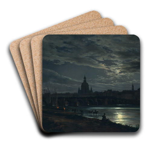 View of Dresden by Moonlight by Johan Christian Dahl Art Drink Coaster set