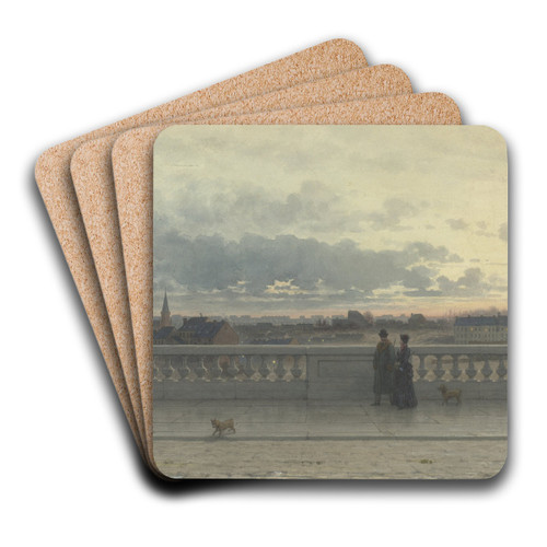 Gezicht vanaf een terras over Brussel, in avondschemering by Willem de Famars Testas Art Drink Coaster set