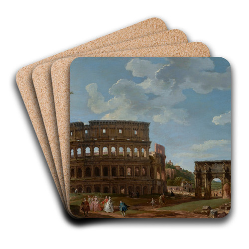 View of the Colosseum and the Arch of Constantine by Giovanni Paolo Panini Art Drink Coaster set