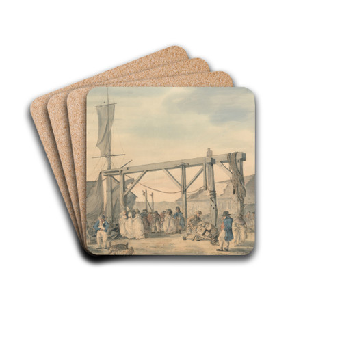 The Arrival of a Hoy at Margate by Philip James de Loutherbourg Drink Coasters - set of 4 The Arrival of a Hoy at Margate by Philip James de Loutherbourg Drink Coasters - set of 4