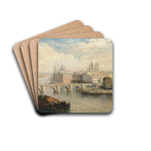A view of the Pont Neuf, Paris, with Notre-Dame beyond by Arthur Joseph Meadows Drink Coasters - set of 4