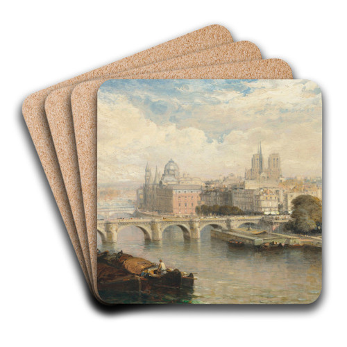 A view of the Pont Neuf, Paris, with Notre-Dame beyond by Arthur Joseph Meadows Art Drink Coaster set