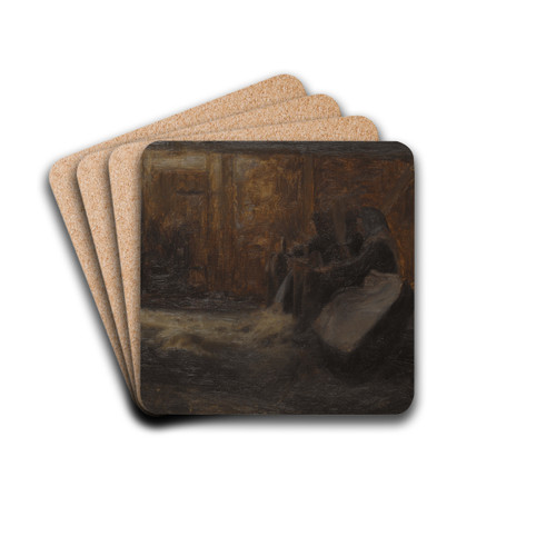 Flax-beating at Tidsvilde, Sjlland by Julius Paulsen Drink Coasters - set of 4