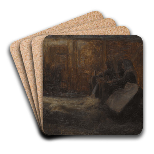 Flax-beating at Tidsvilde, Sjlland by Julius Paulsen Art Drink Coaster set
