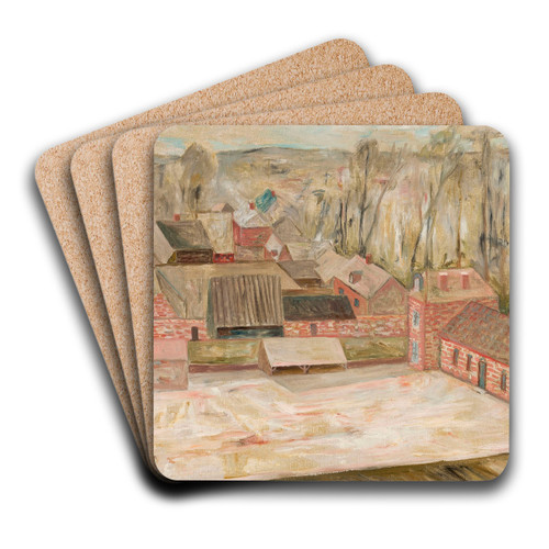 View of a small town by Tadeusz Makowski Art Drink Coaster set View of a small town by Tadeusz Makowski Art Drink Coaster set