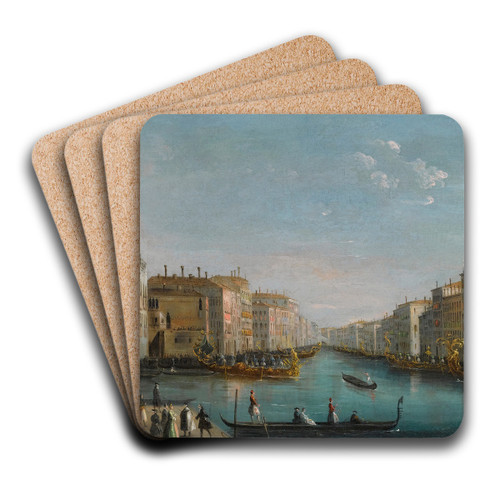 Venice, A View Of The Grand Canal From The Palazzo Balbi Looking Toward The Rialto Bridge With A Regata by Giuseppe Bernardino Bison Art Drink Coaster set