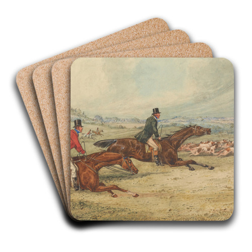 Full Cry; 'Let's Keep the Lead' by Henry Thomas Alken Art Drink Coaster set Full Cry; 'Let's Keep the Lead' by Henry Thomas Alken Art Drink Coaster set