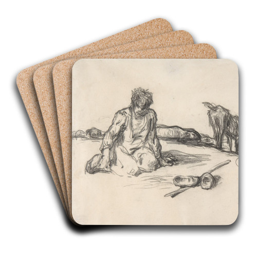 A Seated Shepherd with His Dog and Sheep by Jean-Franois Millet Art Drink Coaster set