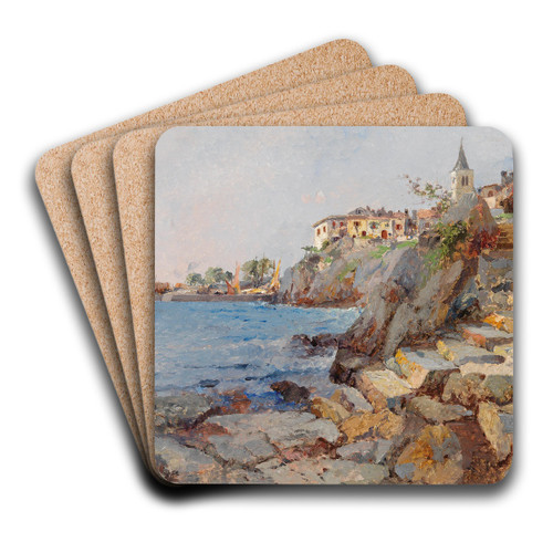 Coastal Scene At Lovrana by Leontine von Littrow Art Drink Coaster set Coastal Scene At Lovrana by Leontine von Littrow Art Drink Coaster set