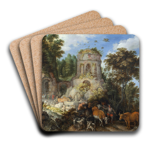 Landscape with the Flight into Egypt by Roelant Savery Art Drink Coaster set