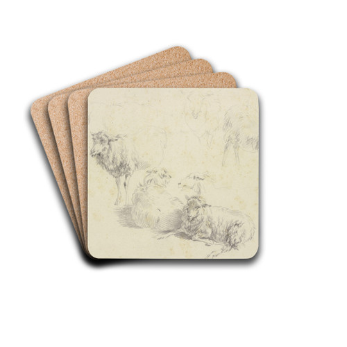Nine sheep by Nicolaes Pietersz. Berchem Drink Coasters - set of 4 Nine sheep by Nicolaes Pietersz. Berchem Drink Coasters - set of 4