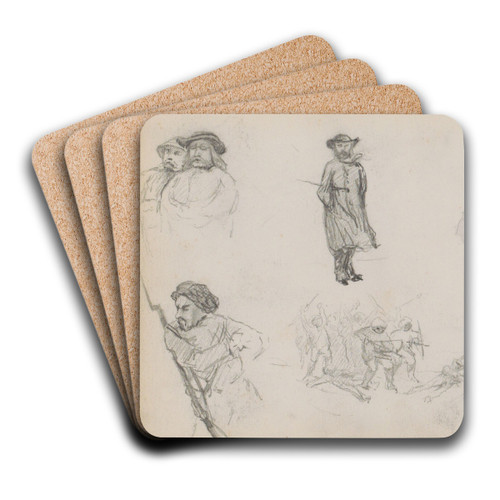Studieblad, onder andere met vechtende troepen by Marius Bauer Art Drink Coaster set