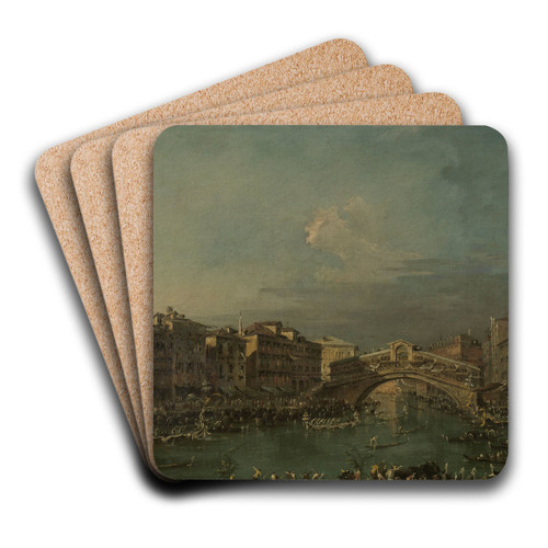 Regatta on the Grand Canal, near the Rialto Bridge, Venice by Francesco Guardi Art Drink Coaster set