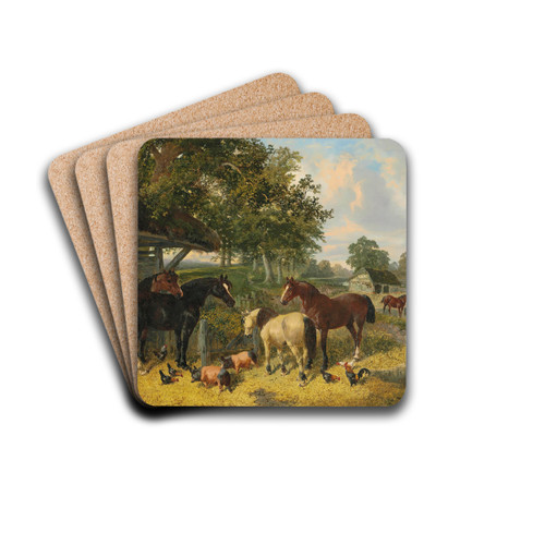 Horses, Pigs and Chickens in a Farmyard by John Frederick Herring Jr. Drink Coasters - set of 4