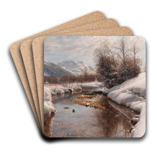 Winter sun in Engadin by Peder Mrk Mnsted Art Drink Coaster set