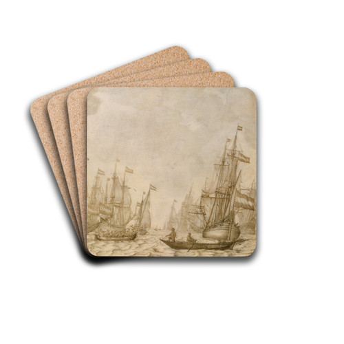 Dutch Ships on a Harbour by Willem van de Velde the Elder Drink Coasters - set of 4