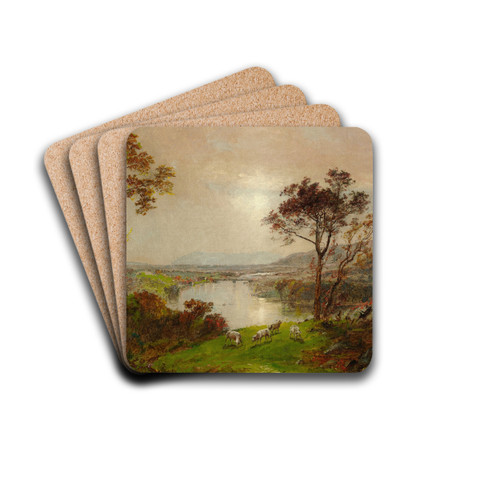Wyoming Valley (Probably, Landscape with Sheep) by Jasper Francis Cropsey Drink Coasters - set of 4
