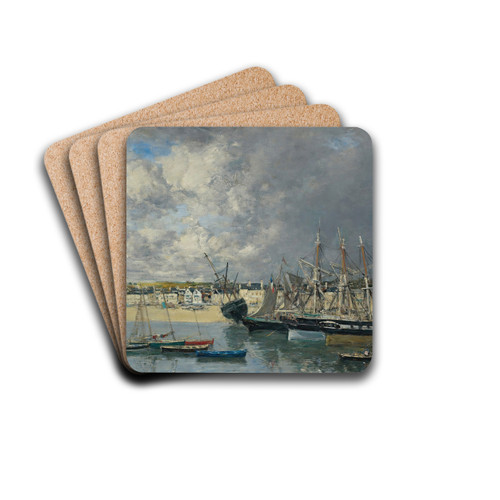 Bateaux L'ancre Dans Le Port, Portrieux by Eugne Boudin Drink Coasters - set of 4 Bateaux L'ancre Dans Le Port, Portrieux by Eugne Boudin Drink Coasters - set of 4