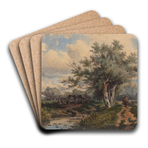 Landschap met koeien en water by Dirk Van Lokhorst Art Drink Coaster set