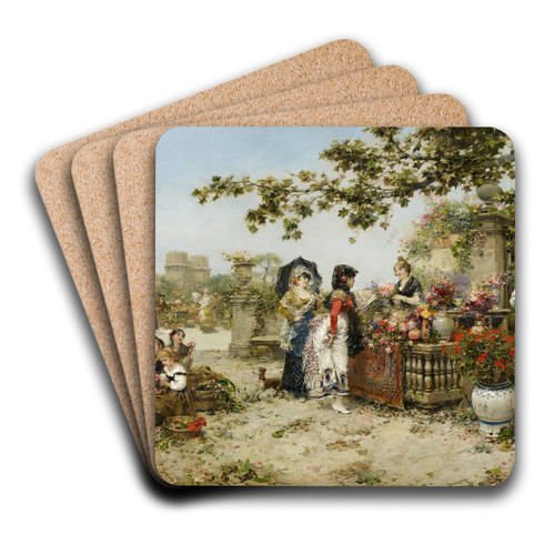The Flower Market by Jos Benlliure y Gil Art Drink Coaster set