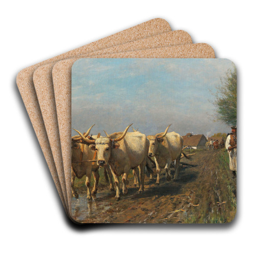 Ungarischer Bauer mit Steppenrindern by Otto von Thoren Art Drink Coaster set