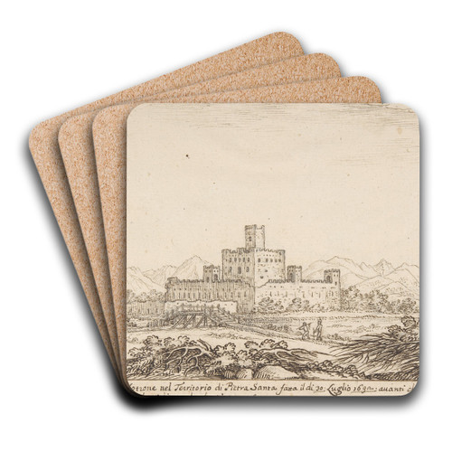 View of Motrone Castle (before its demolition around 1692) by Giovanni Francesco Grimaldi Art Drink Coaster set