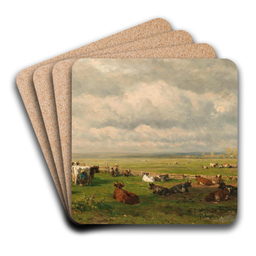 Meadow Landscape with Cattle by Willem Roelofs Art Drink Coaster set Meadow Landscape with Cattle by Willem Roelofs Art Drink Coaster set
