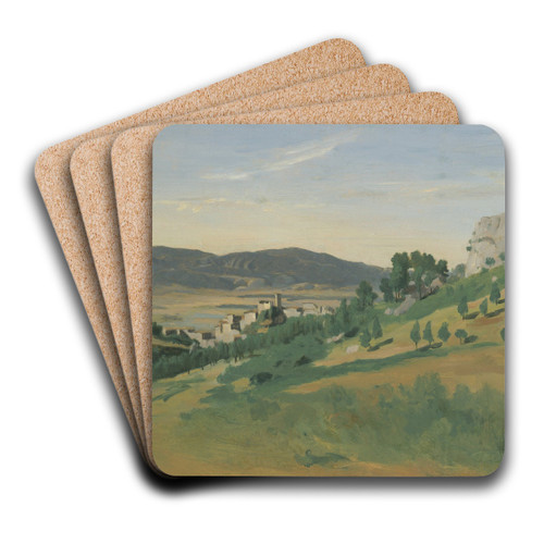 View of Olevano by Jean-Baptiste-Camille Corot Art Drink Coaster set